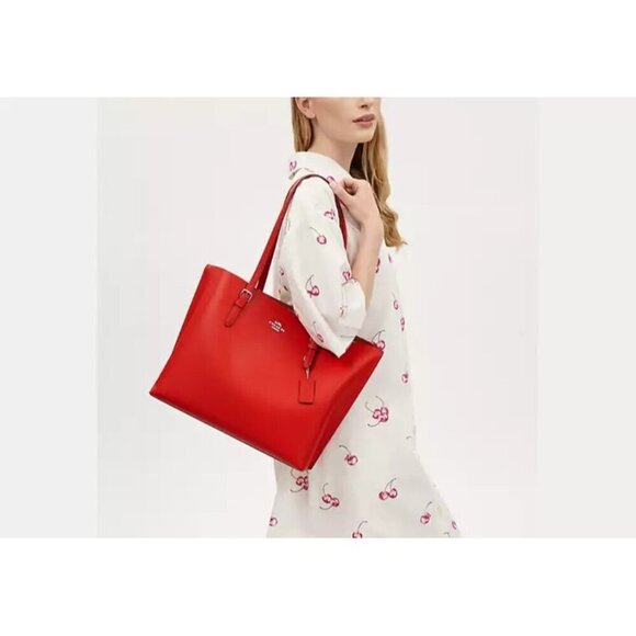 Coach Molly Tote Bag Burgundy Leather/Gold With Snake Print Straps E2278-C6750 - Picture 8 of 14